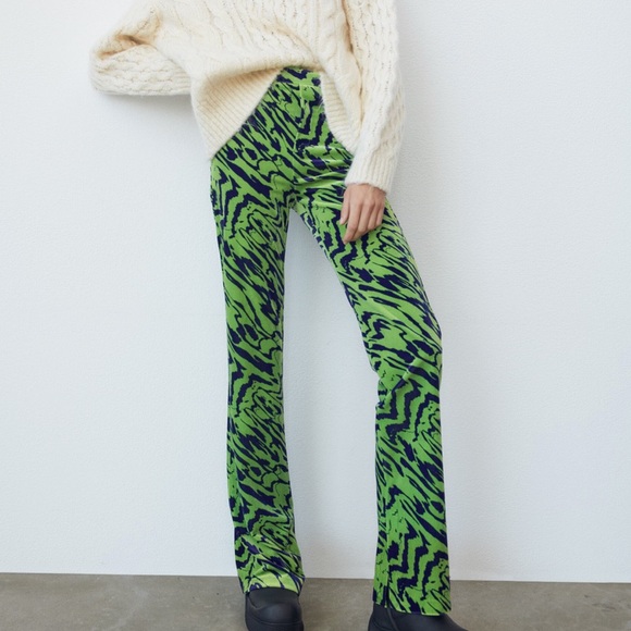 Zara Pants - NWOT Zara velvet marble print flared pants
